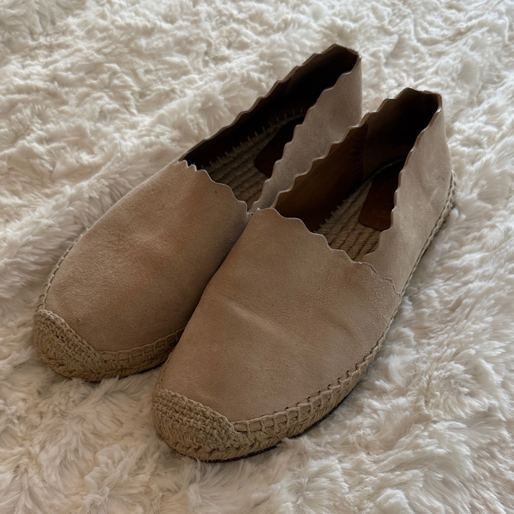 Chloe Beige Scalloped Espadrille Flats